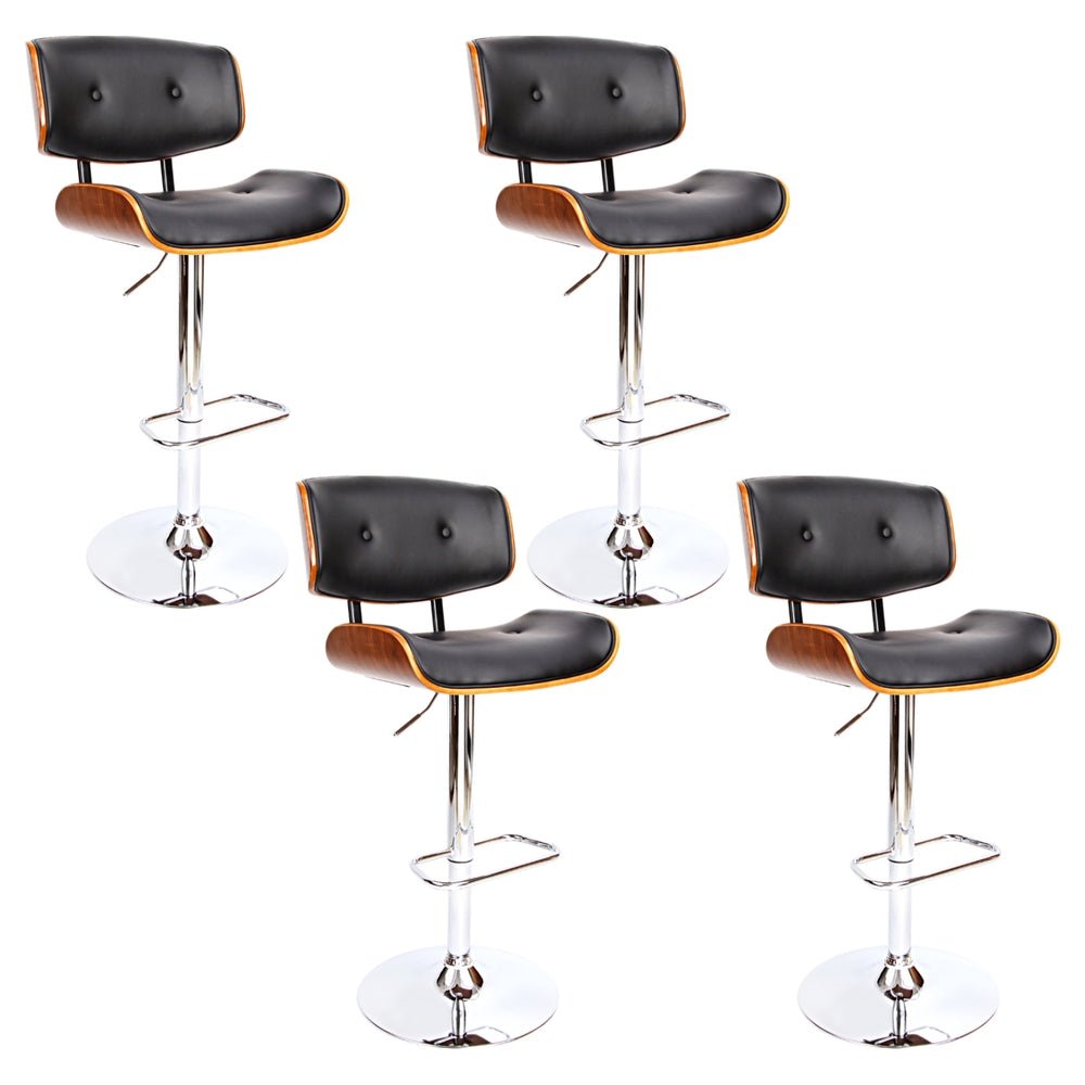 Jace Leather Timber Adjustable Bar Stools Chrome Black (Set of 4) - Barstool Express