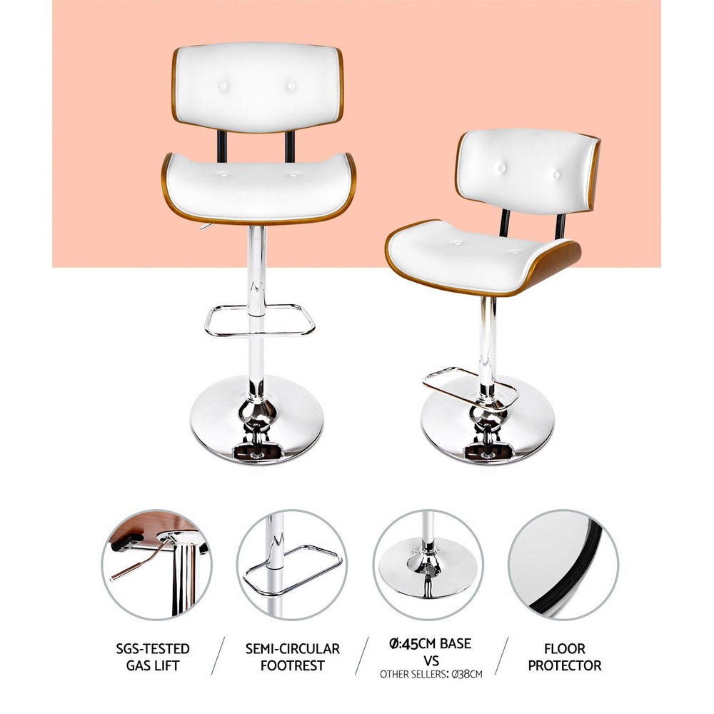 Jace Leather Timber Adjustable Bar Stools Chrome White (Set of 2) - Barstool Express