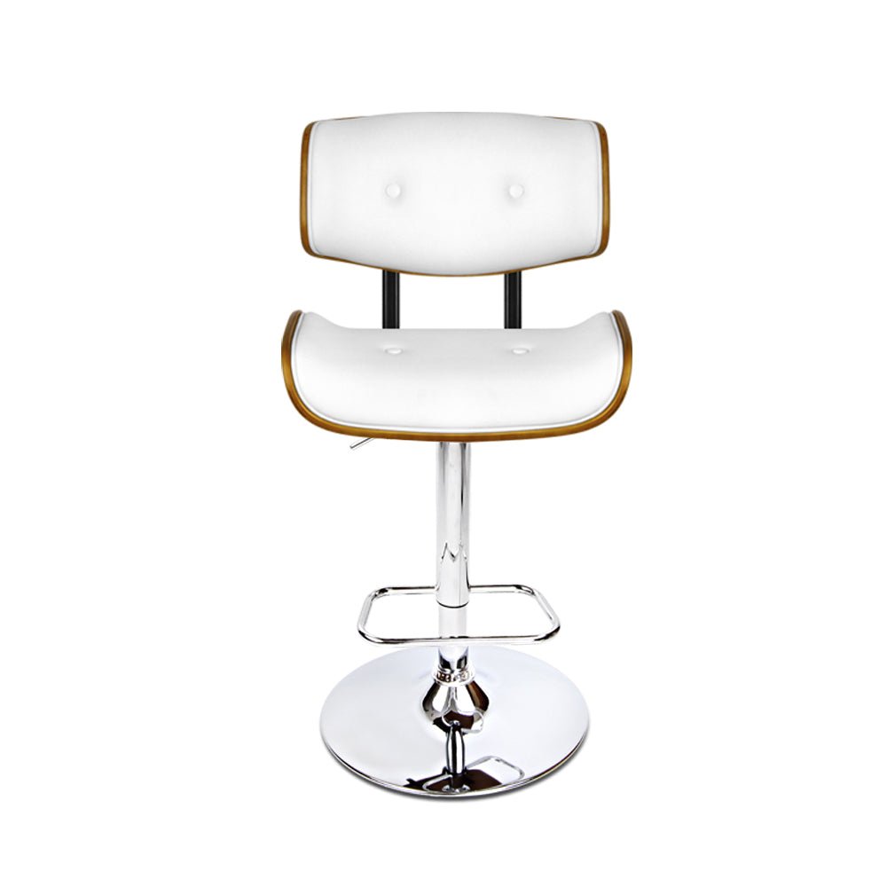 Jace Leather Timber Adjustable Bar Stools Chrome White (Set of 2) - Barstool Express