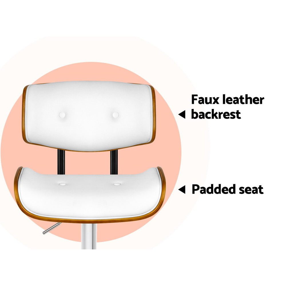 Jace Leather Timber Adjustable Bar Stools Chrome White (Set of 2) - Barstool Express