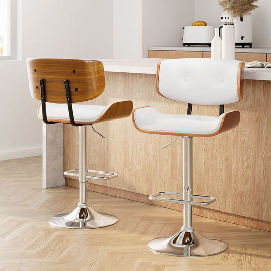 Jace Leather Timber Adjustable Bar Stools Chrome White (Set of 2) - Barstool Express