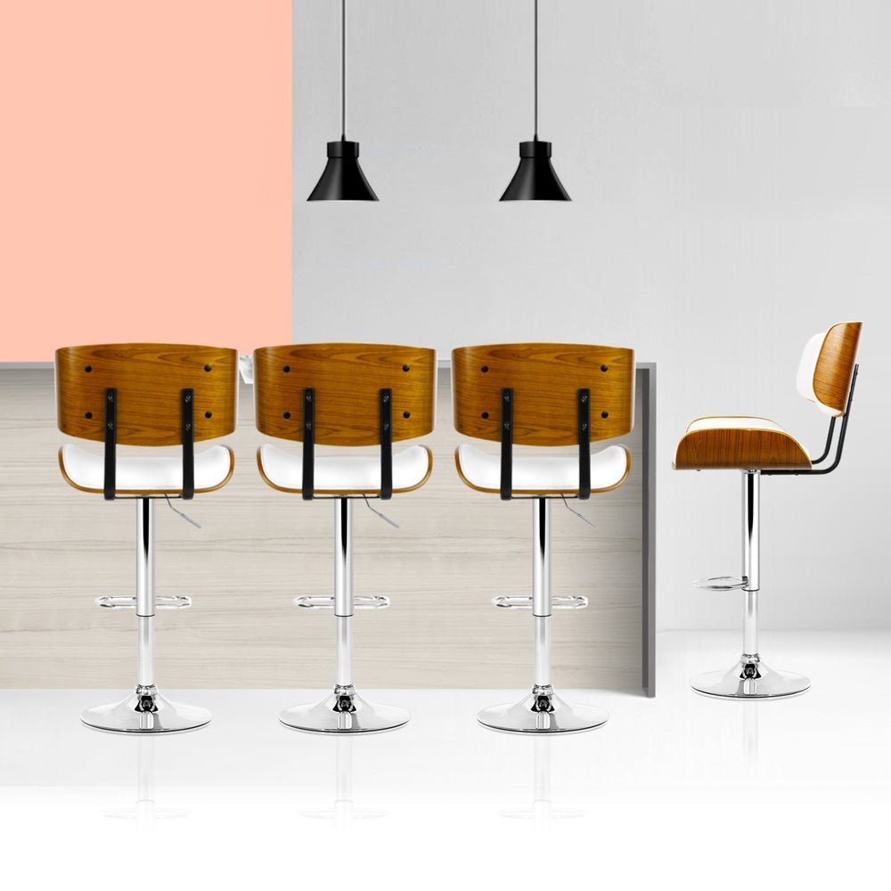 Jace Leather Timber Adjustable Bar Stools Chrome White (Set of 4) - Barstool Express