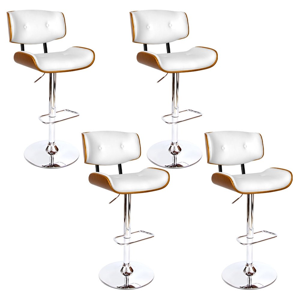 Jace Leather Timber Adjustable Bar Stools Chrome White (Set of 4) - Barstool Express