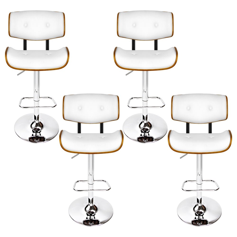Jace Leather Timber Adjustable Bar Stools Chrome White (Set of 4) - Barstool Express