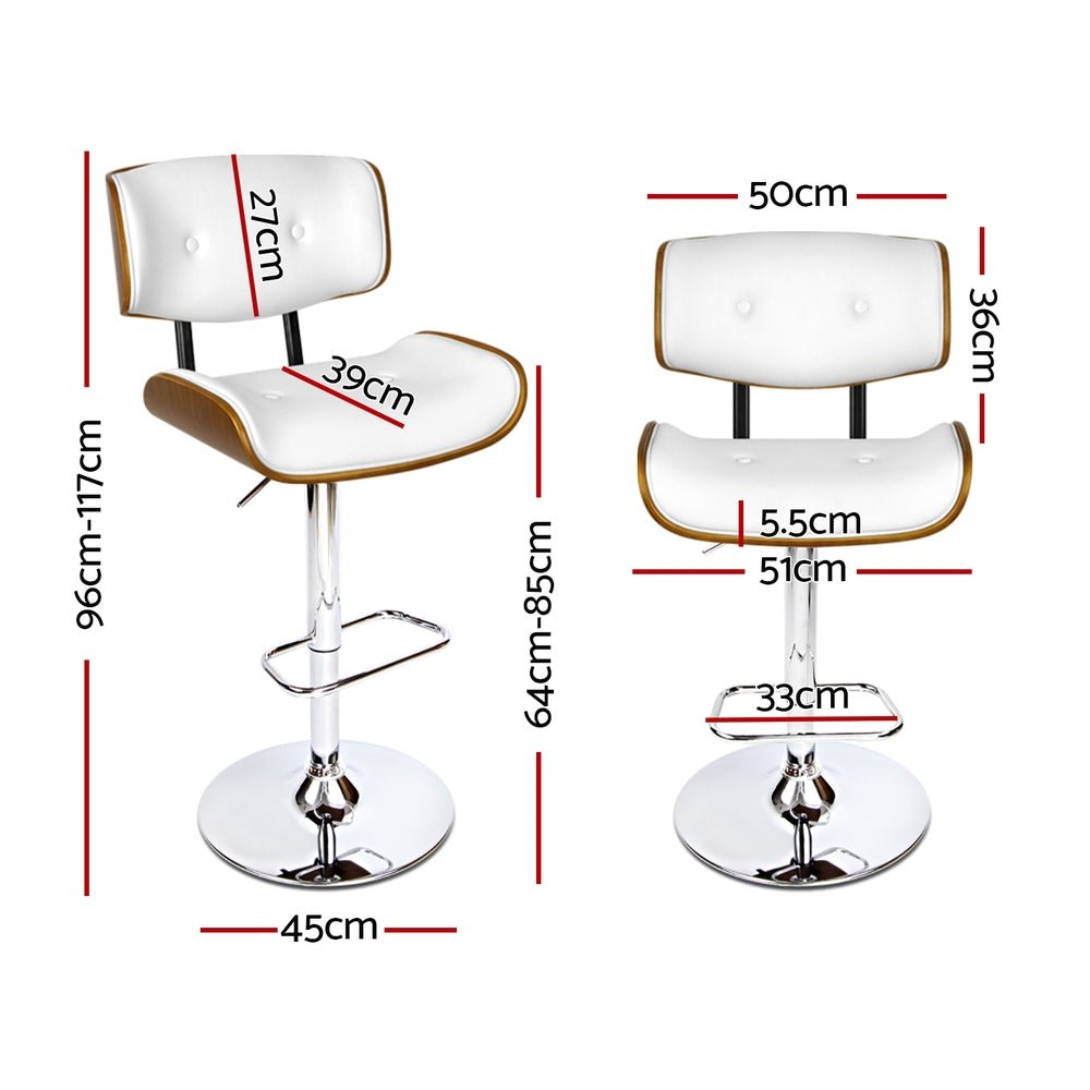Jace Leather Timber Adjustable Bar Stools Chrome White (Set of 4) - Barstool Express