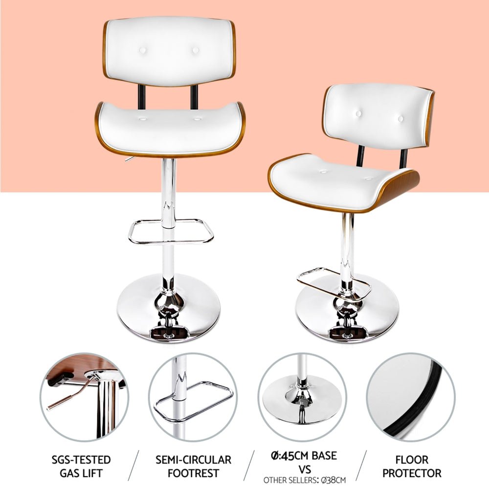 Jace Leather Timber Adjustable Bar Stools Chrome White (Set of 4) - Barstool Express