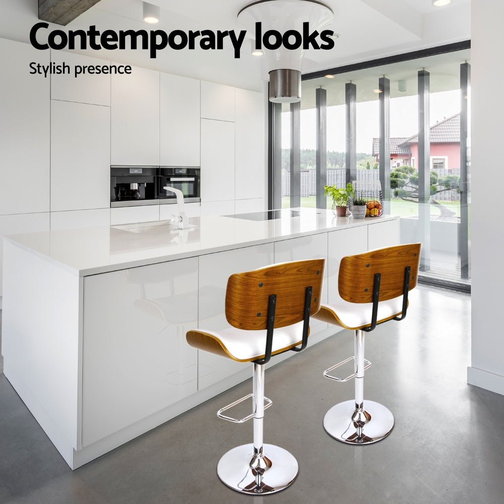 Jace Leather Timber Adjustable Bar Stools Chrome White (Set of 4) - Barstool Express