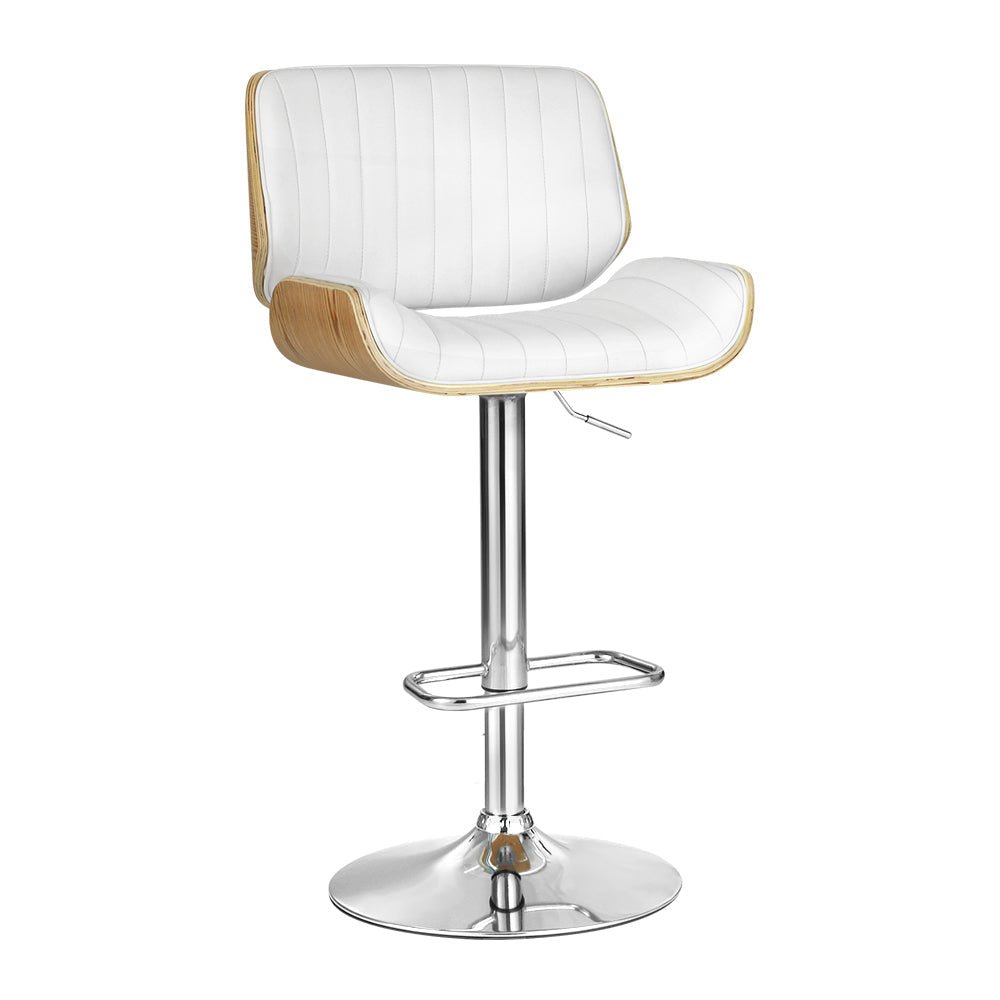 Jacqui Leather Timber Adjustable Bar Stool White - Barstool Express