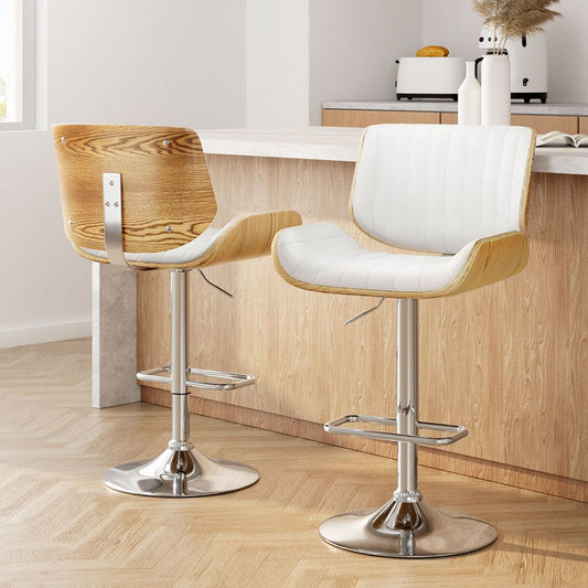 Jacqui Leather Timber Adjustable Bar Stool White (Set of 2) - Barstool Express