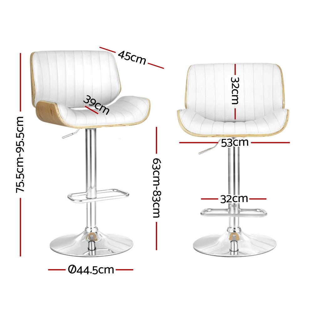 Jacqui Leather Timber Adjustable Bar Stool White (Set of 4) - Barstool Express