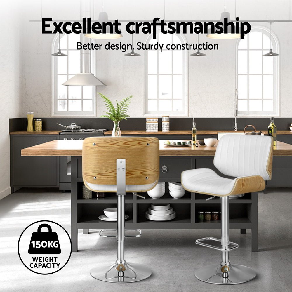 Jacqui Leather Timber Adjustable Bar Stool White (Set of 4) - Barstool Express