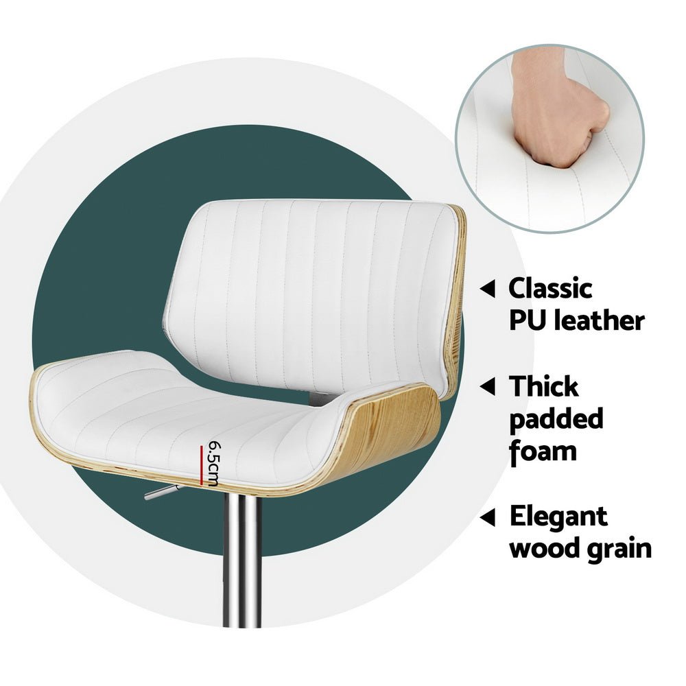 Jacqui Leather Timber Adjustable Bar Stool White (Set of 4) - Barstool Express