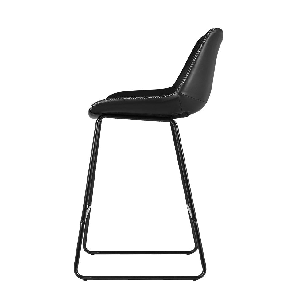 James Leather Bar Stools with Stitching 70cm Black (Set of 2) - Barstool Express
