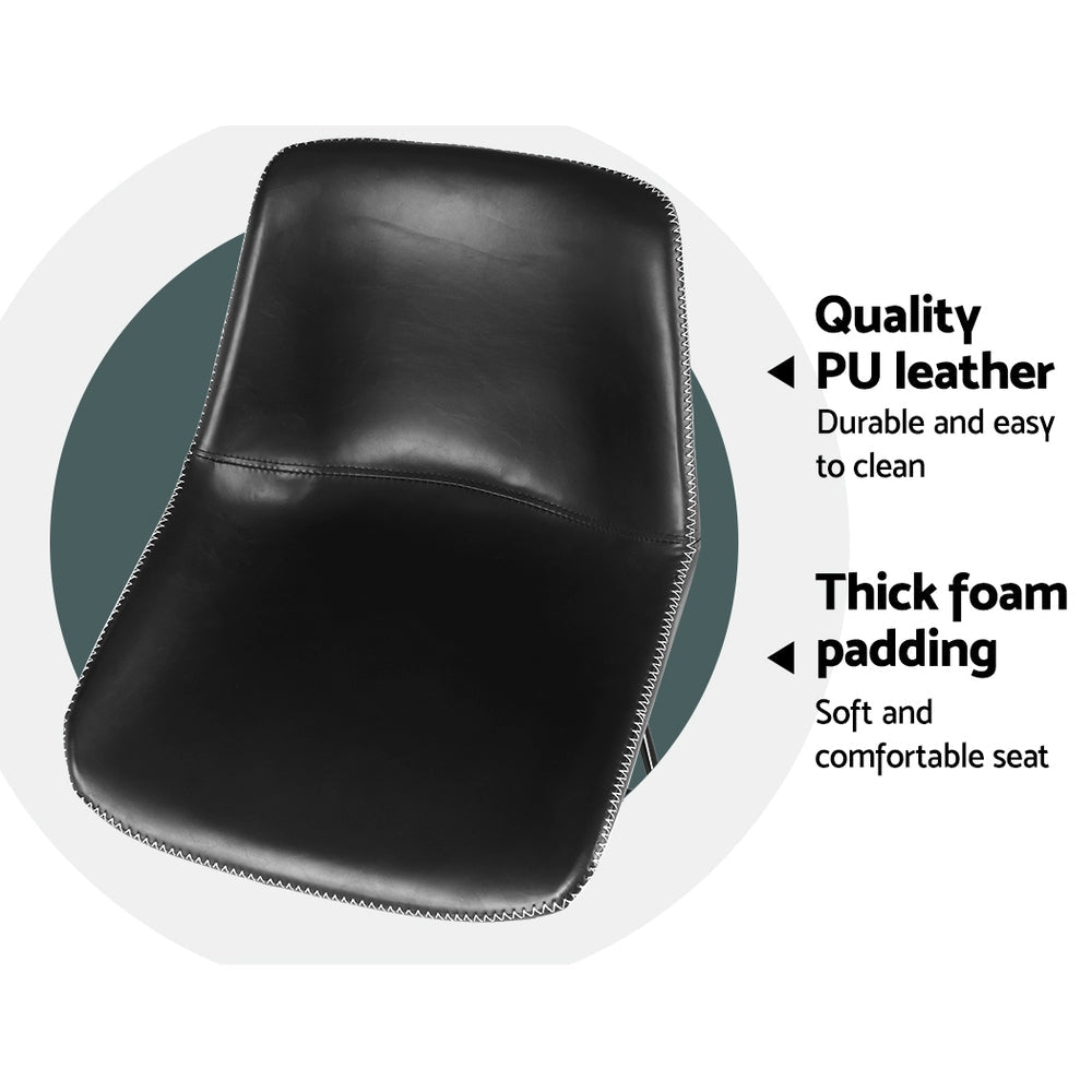 James Leather Bar Stools with Stitching 70cm Black (Set of 2) - Barstool Express