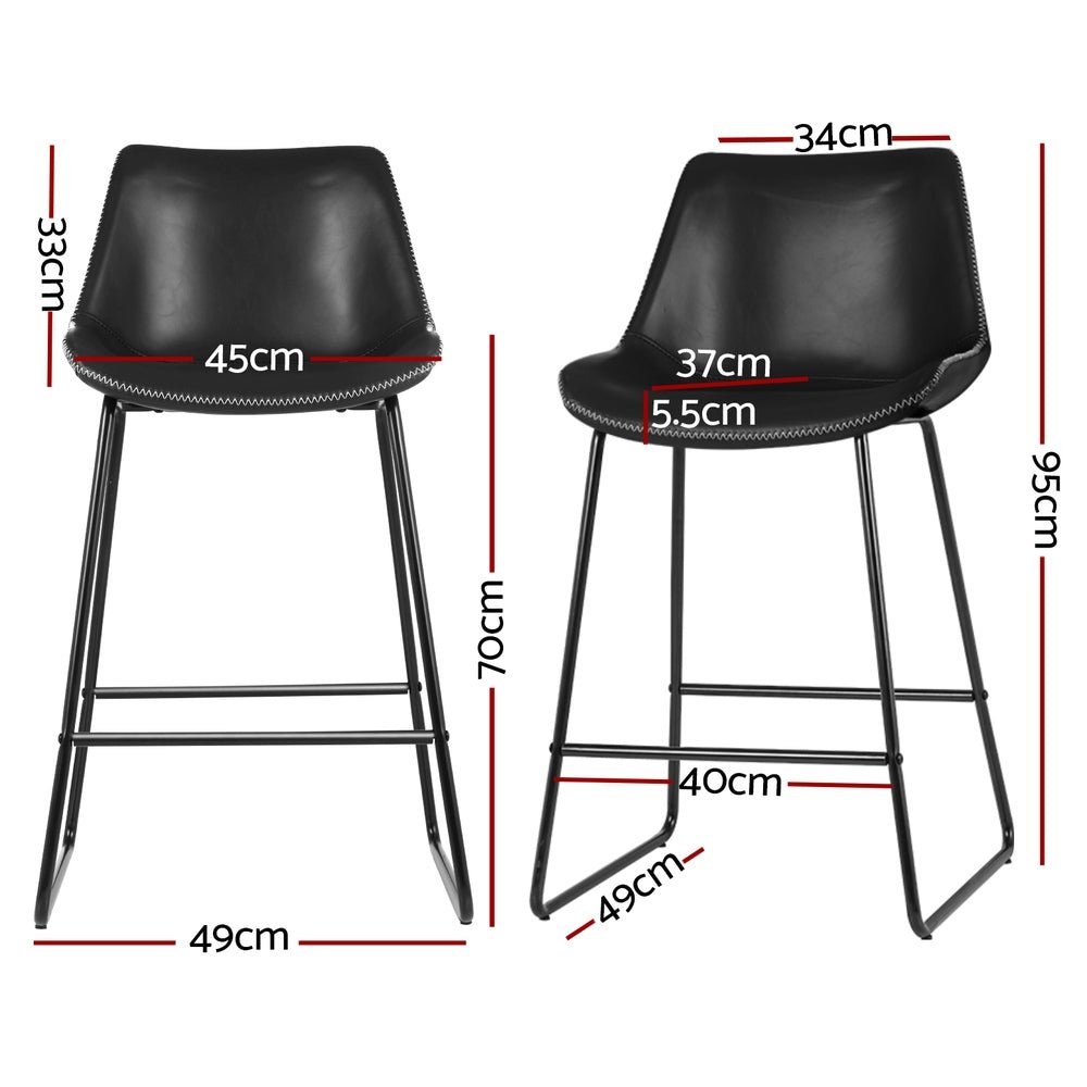 James Leather Bar Stools with Stitching 70cm Black (Set of 4) - Barstool Express