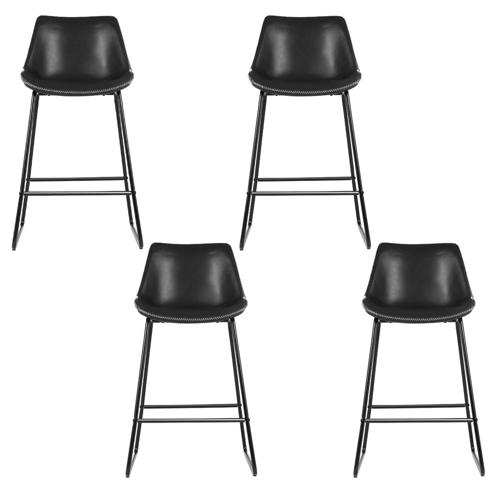 James Leather Bar Stools with Stitching 70cm Black (Set of 4) - Barstool Express