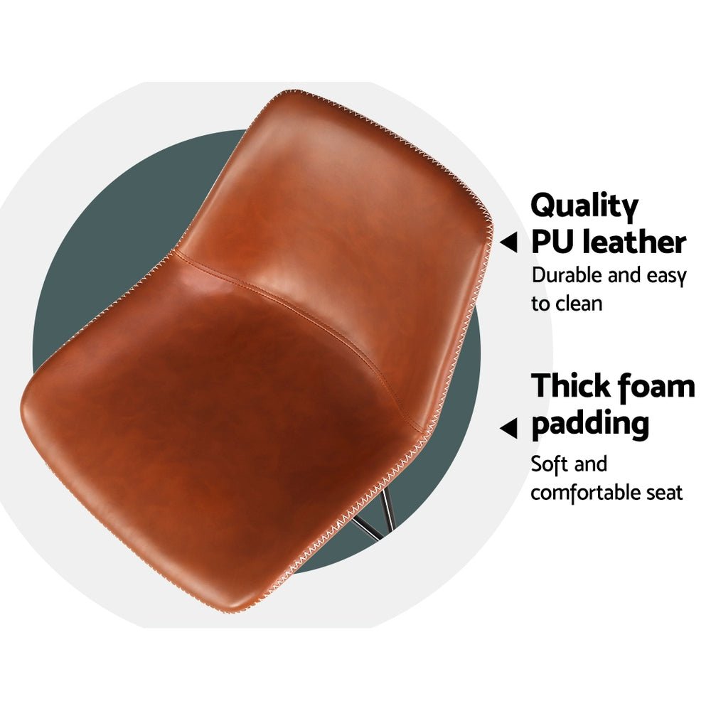 James Leather Bar Stools with Stitching 70cm Brown (Set of 2) - Barstool Express