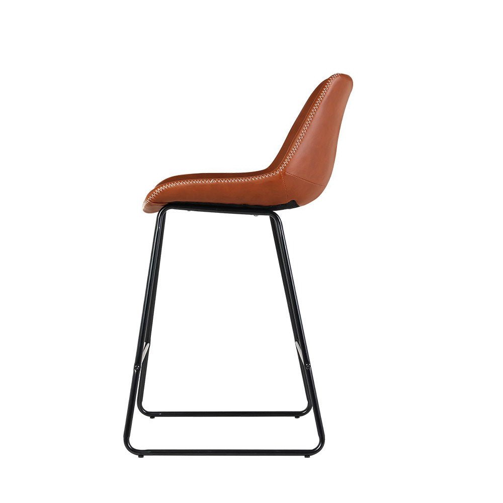 James Leather Bar Stools with Stitching 70cm Brown (Set of 2) - Barstool Express