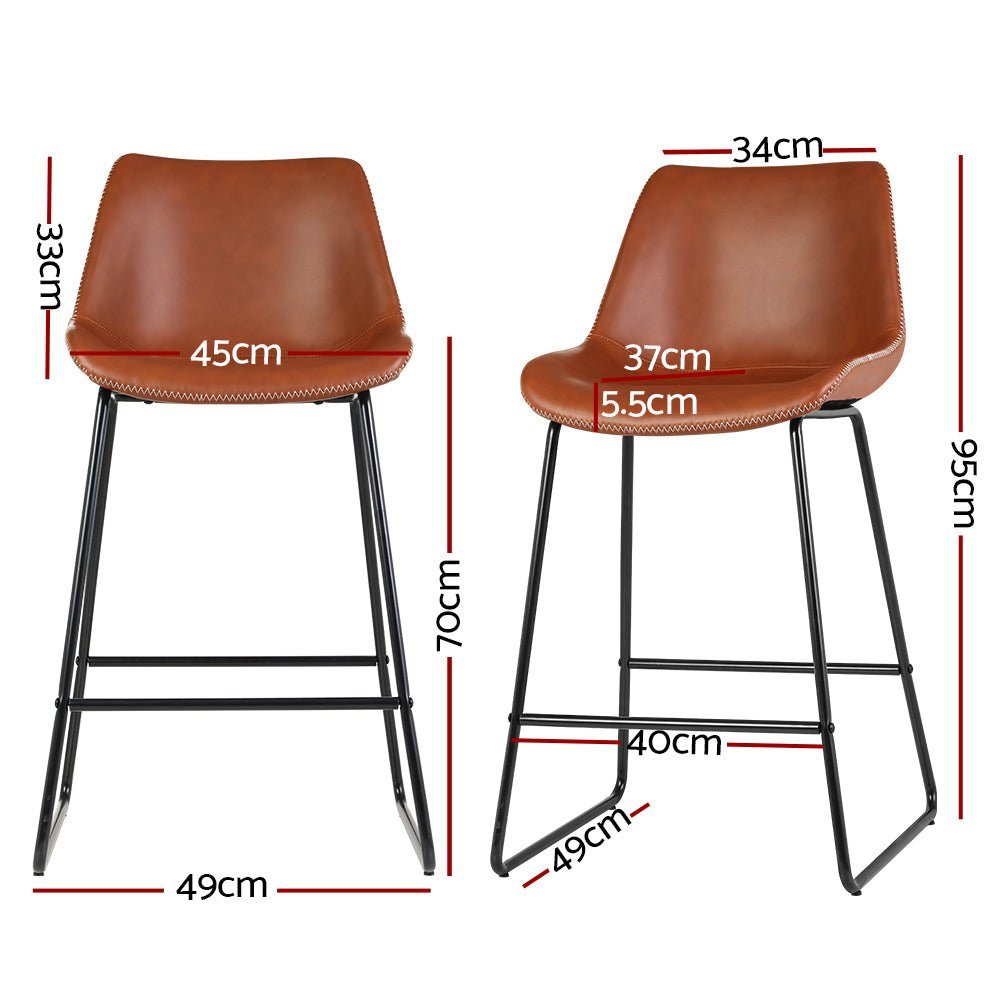 James Leather Bar Stools with Stitching 70cm Brown (Set of 2) - Barstool Express
