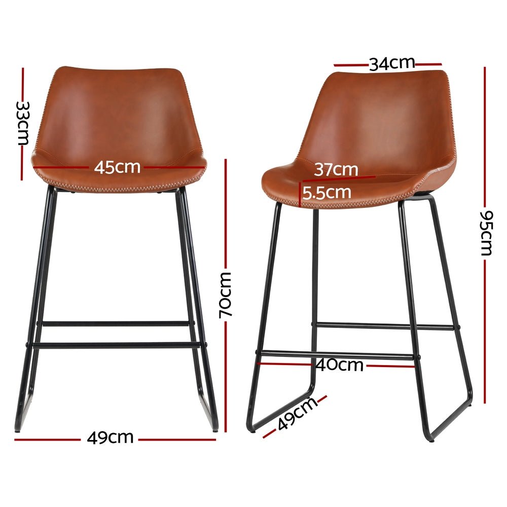 James Leather Bar Stools with Stitching 70cm Brown (Set of 4) - Barstool Express