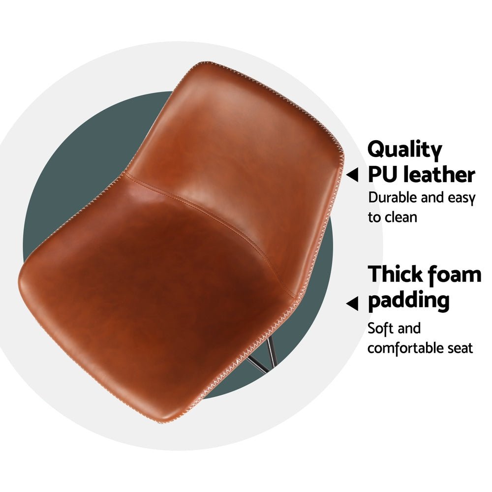 James Leather Bar Stools with Stitching 70cm Brown (Set of 4) - Barstool Express