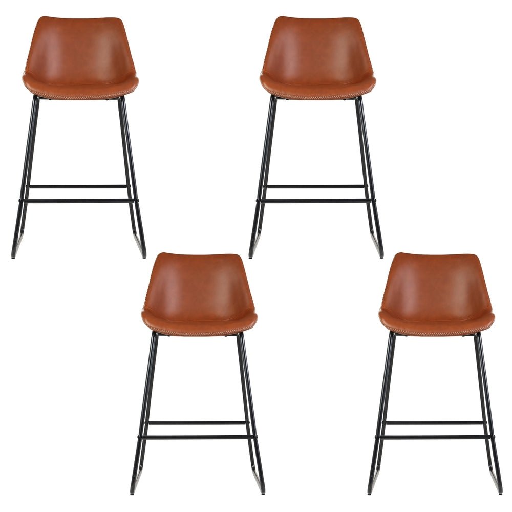 James Leather Bar Stools with Stitching 70cm Brown (Set of 4) - Barstool Express