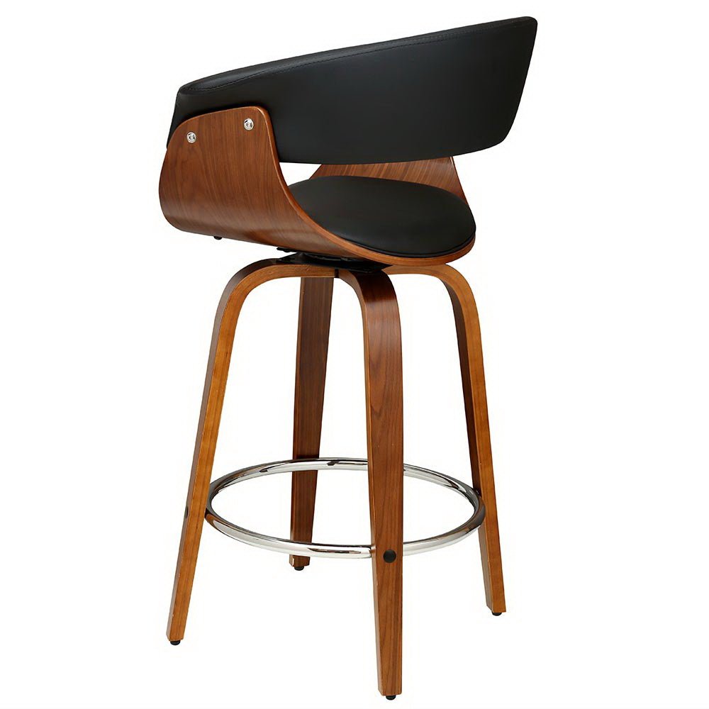 Jasper Leather Timber Swivel Bar Stool 65cm Black - Barstool Express