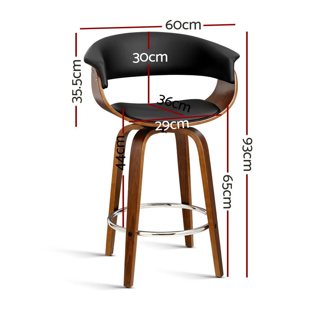 Jasper Leather Timber Swivel Bar Stool 65cm Black - Barstool Express