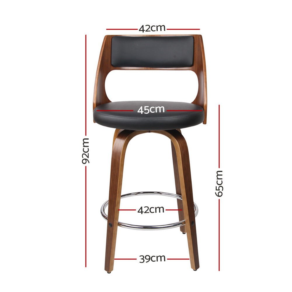 Jock Leather Timber Swivel Bar Stools 65cm Brown & Black (Set of 2) - Barstool Express
