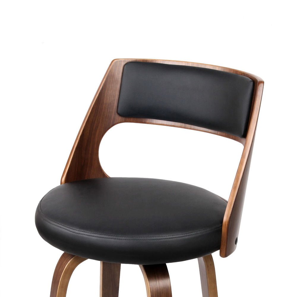Jock Leather Timber Swivel Bar Stools 65cm Brown & Black (Set of 2) - Barstool Express