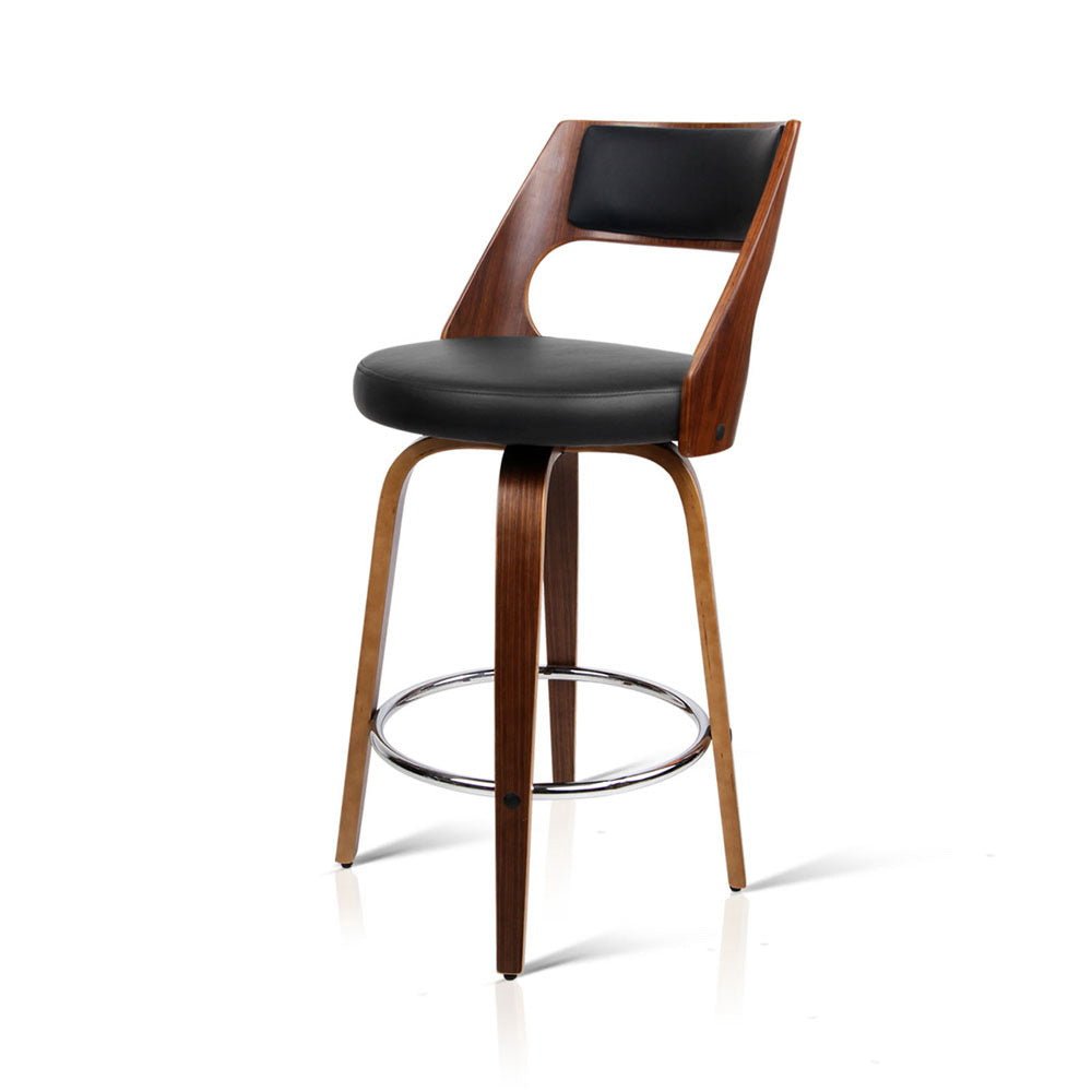 Jock Leather Timber Swivel Bar Stools 65cm Brown & Black (Set of 2) - Barstool Express