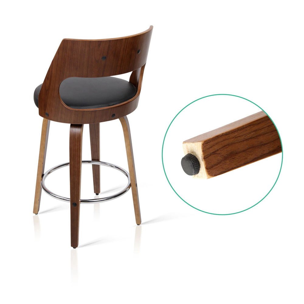 Jock Leather Timber Swivel Bar Stools 65cm Brown & Black (Set of 2) - Barstool Express
