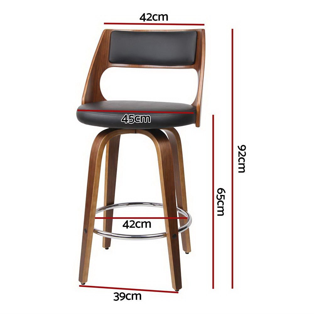Jock Leather Timber Swivel Bar Stools 65cm Brown & Black (Set of 4) - Barstool Express