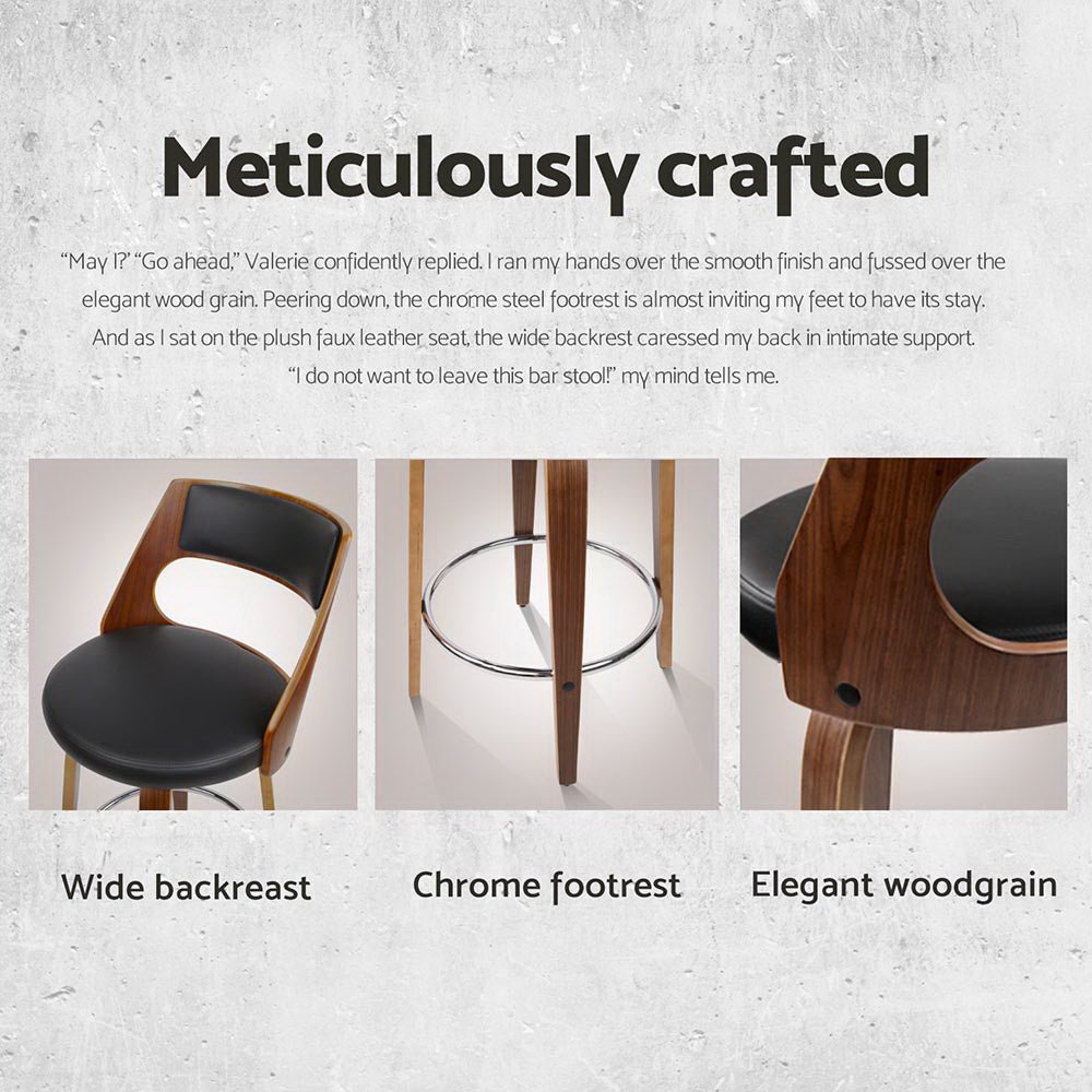 Jock Leather Timber Swivel Bar Stools 65cm Brown & Black (Set of 4) - Barstool Express