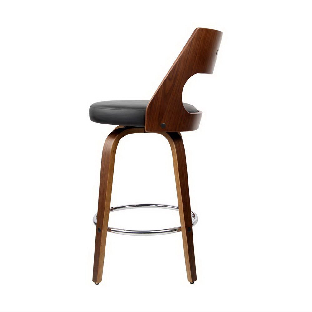 Jock Leather Timber Swivel Bar Stools 65cm Brown & Black (Set of 4) - Barstool Express