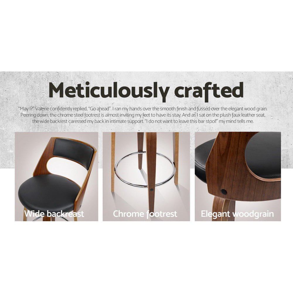 Jock Leather Timber Swivel Bar Stools 76cm Brown & Black (Set of 2) - Barstool Express