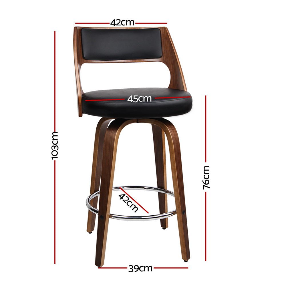 Jock Leather Timber Swivel Bar Stools 76cm Brown & Black (Set of 2) - Barstool Express