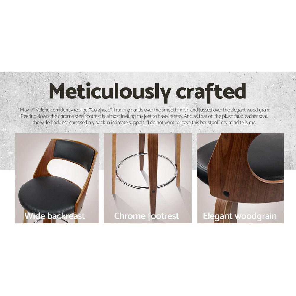 Jock Leather Timber Swivel Bar Stools 76cm Brown & Black (Set of 4) - Barstool Express