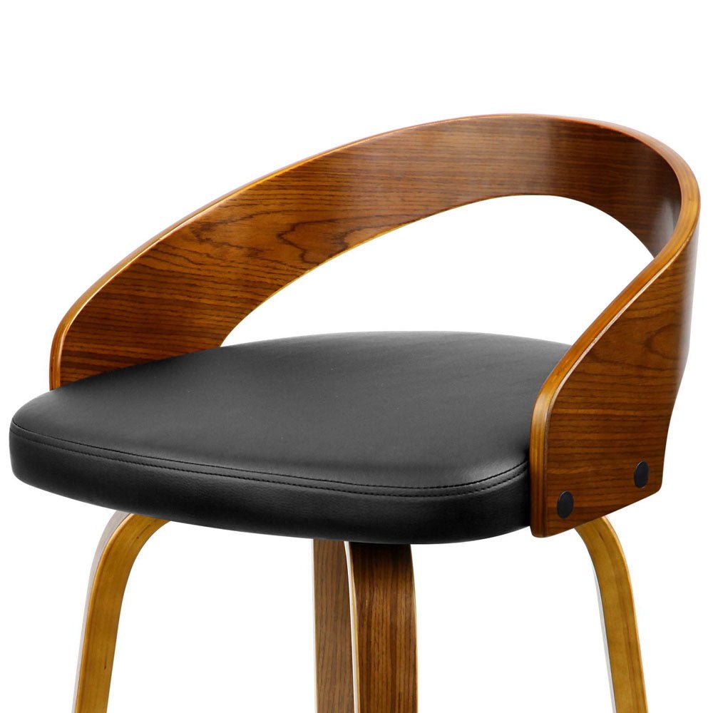 Joel Leather Walnut Wood Swivel Bar Stools 65cm Black (Set of 2) - Barstool Express