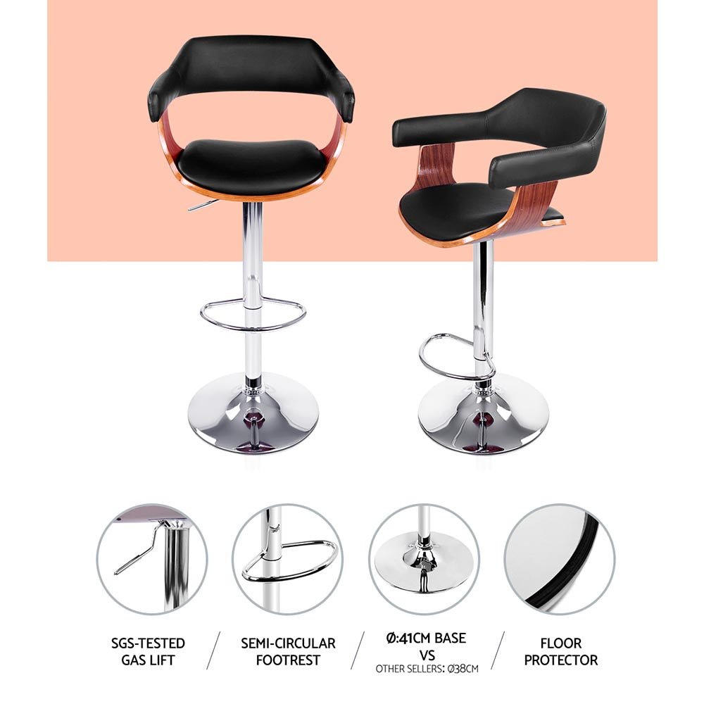 Jono Leather Timber Adjustable Bar Stool Chrome Black - Barstool Express