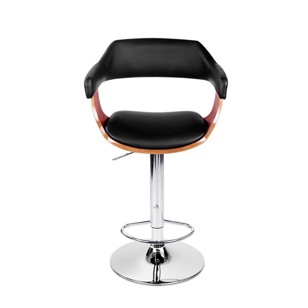 Jono Leather Timber Adjustable Bar Stool Chrome Black - Barstool Express