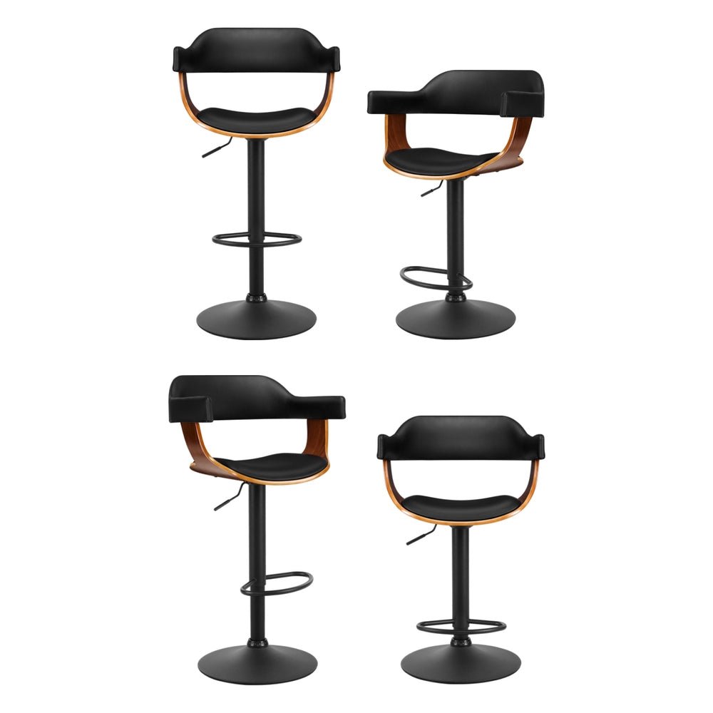 Jono Leather Timber Adjustable Bar Stools Black (Set of 4) - Barstool Express