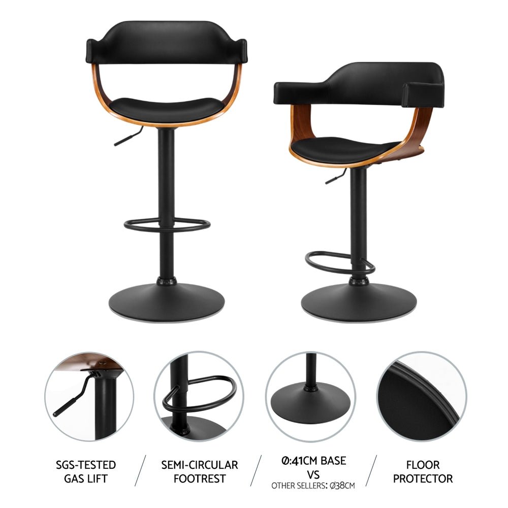 Jono Leather Timber Adjustable Bar Stools Black (Set of 4) - Barstool Express