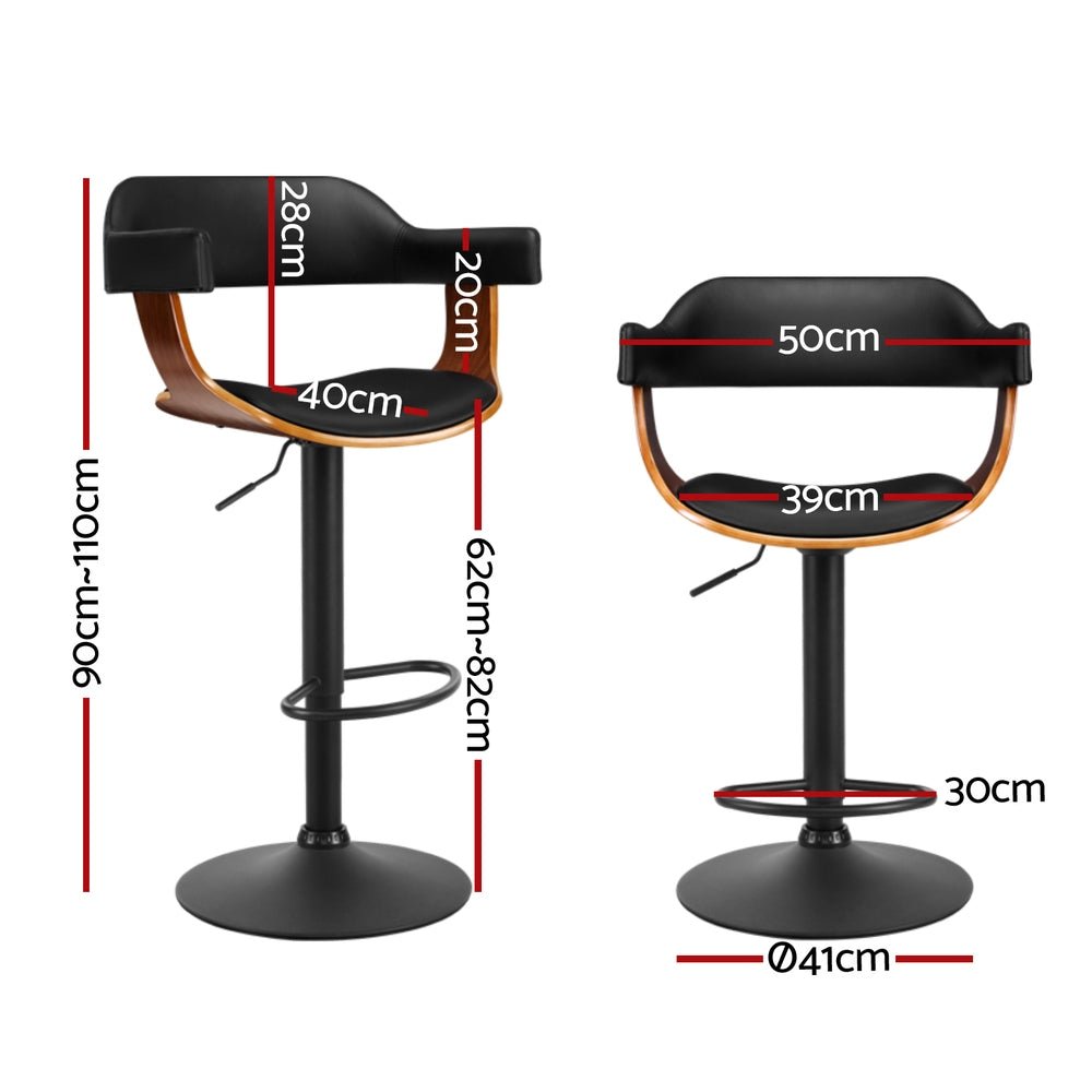 Jono Leather Timber Adjustable Bar Stools Black (Set of 4) - Barstool Express