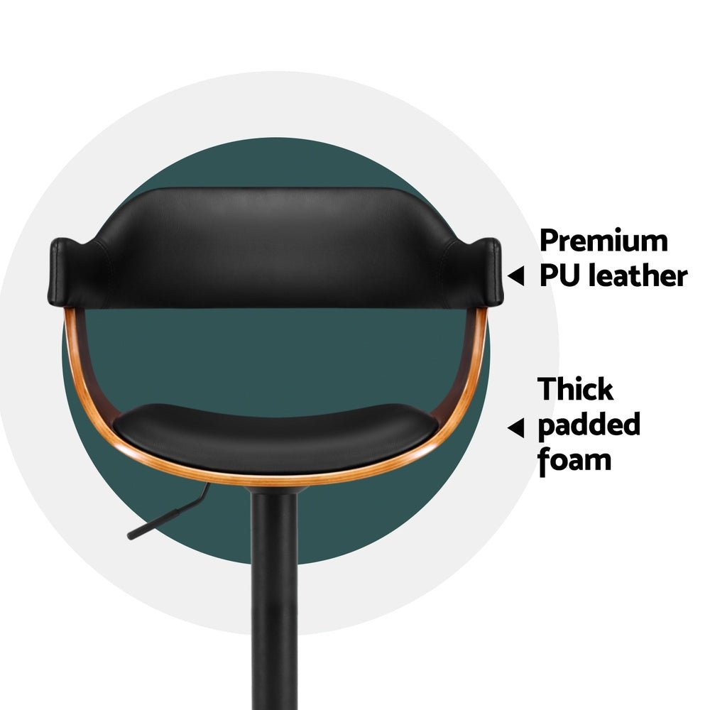 Jono Leather Timber Adjustable Bar Stools Black (Set of 4) - Barstool Express