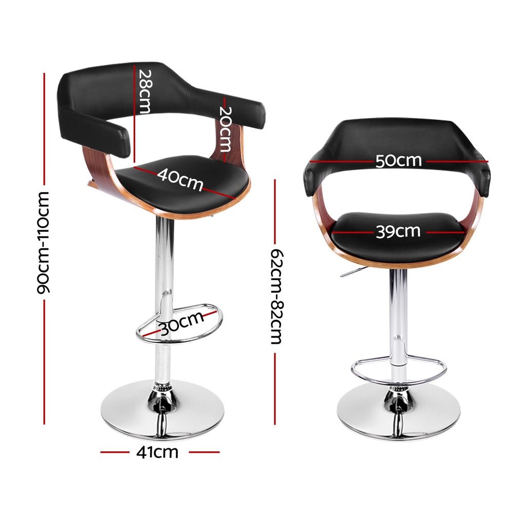 Jono Leather Timber Adjustable Bar Stools Chrome Black (Set of 4) - Barstool Express