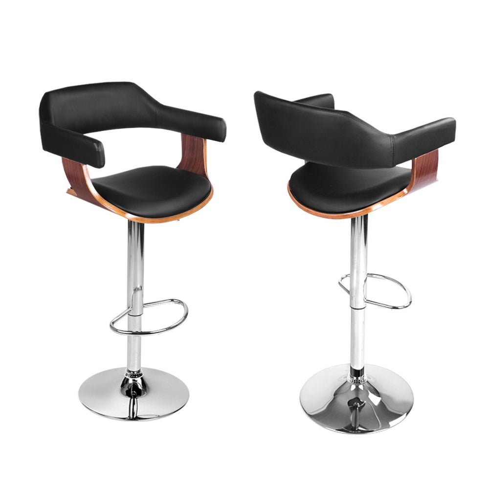 Jono Leather Timber Adjustable Bar Stools Chrome Black (Set of 4) - Barstool Express