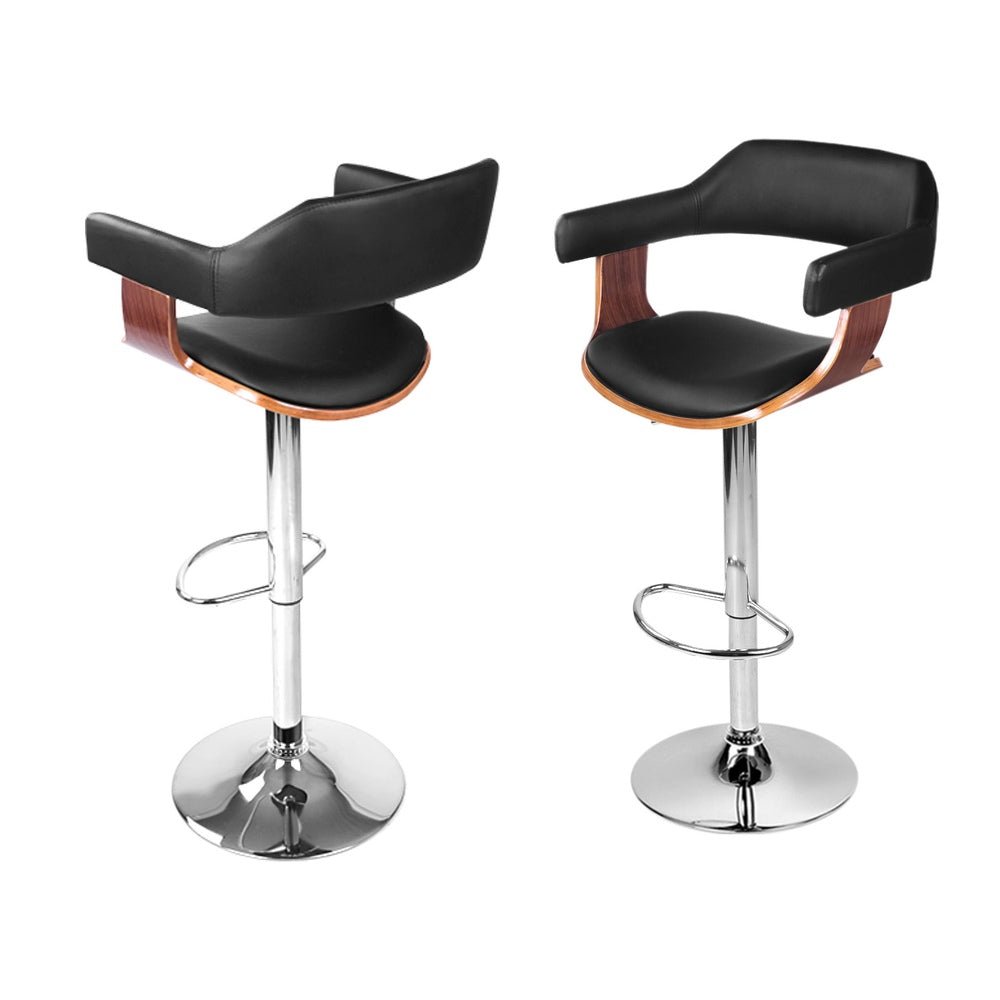 Jono Leather Timber Adjustable Bar Stools Chrome Black (Set of 4) - Barstool Express