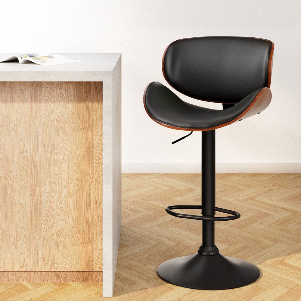 Josh Leather Timber Adjustable Bar Stool Black - Barstool Express