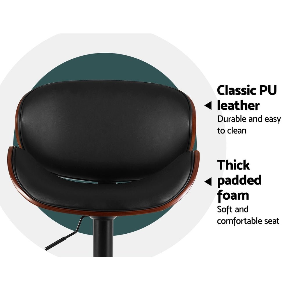 Josh Leather Timber Adjustable Bar Stools Black (Set of 2) - Barstool Express